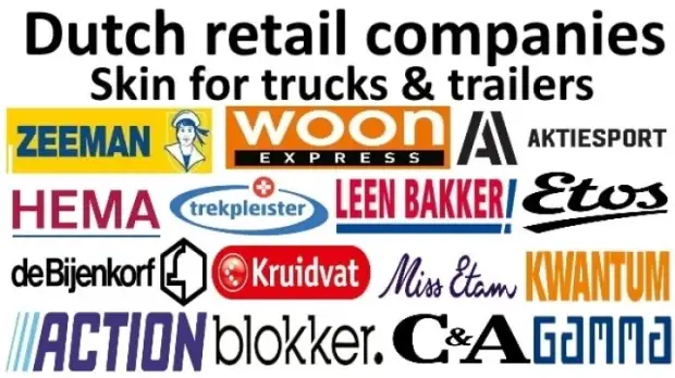 ETS2 - Dutch Retail Companies Skin Pack for Trailers V1.0 (1.43.x) ETS2 - Dutch Retail Companies Skin Pack for Trailers V1.0 (1.43.x)