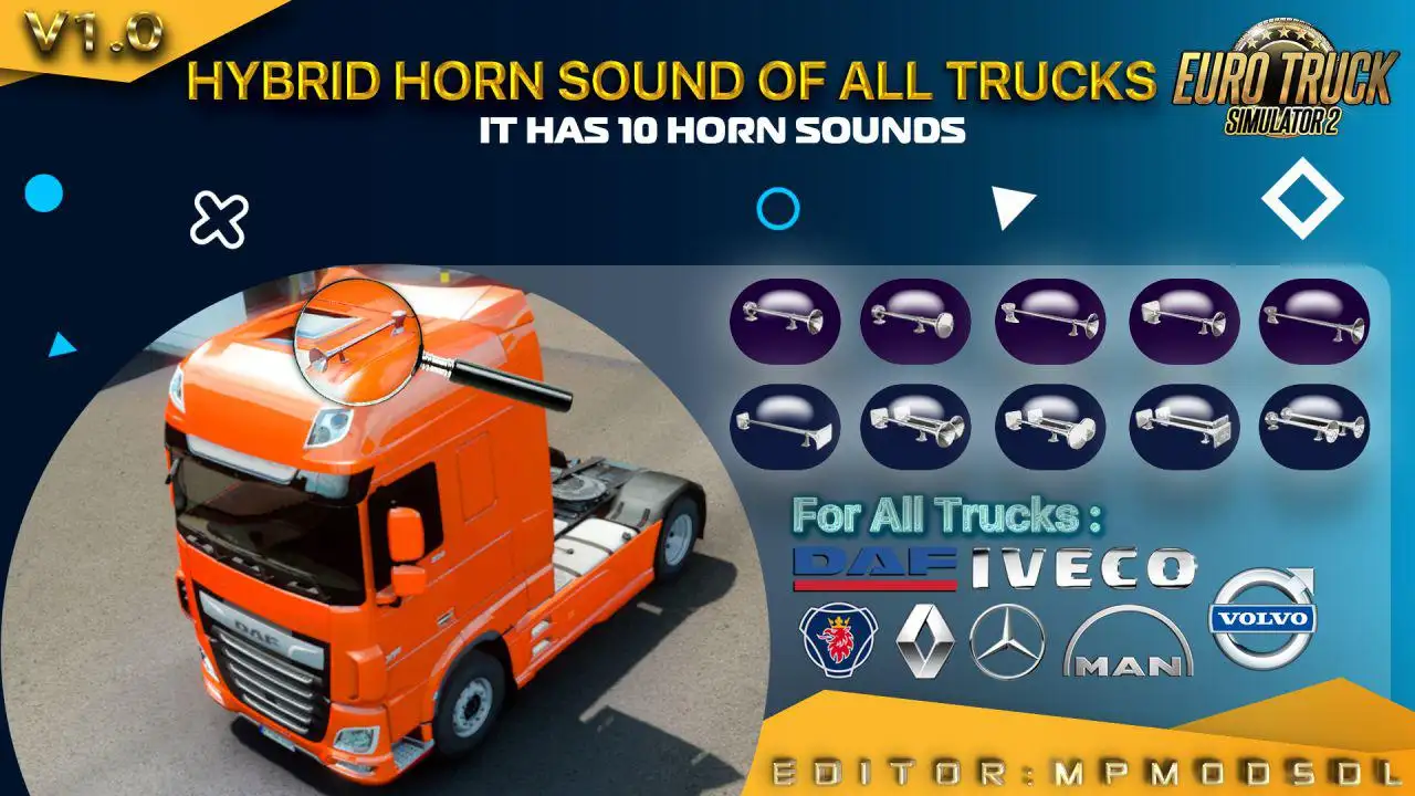 ETS2 - Hybrid Horn Sound of All Trucks Mod for Multiplayer V1.0 (1.38.x) ETS2 - Hybrid Horn Sound of All Trucks Mod for Multiplayer V1.0 (1.38.x)
